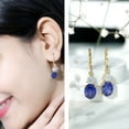 thumbnail image 3 of Lab Created Blue Sapphire Bridal Earrings with Moissanite for Women - AAAA Quality, 18K Yellow Gold, 3 of 7