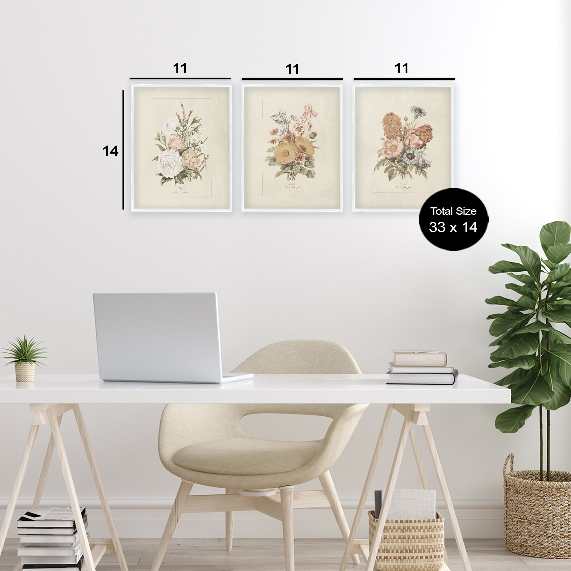 Stupell Industries Neutral Bouquet Studies 3 Piece White Framed Giclee Art Set, design by Dan Meneely