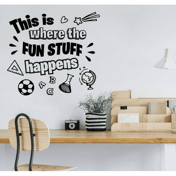 Fun Stuff Quote Classroom Wall Decals Stickers Education Educational Quotes for Teachers Students School Room Nursery Kindergarten Library Home Art Decals Wall Art Vinyl Decoration Size (20x20 inch)