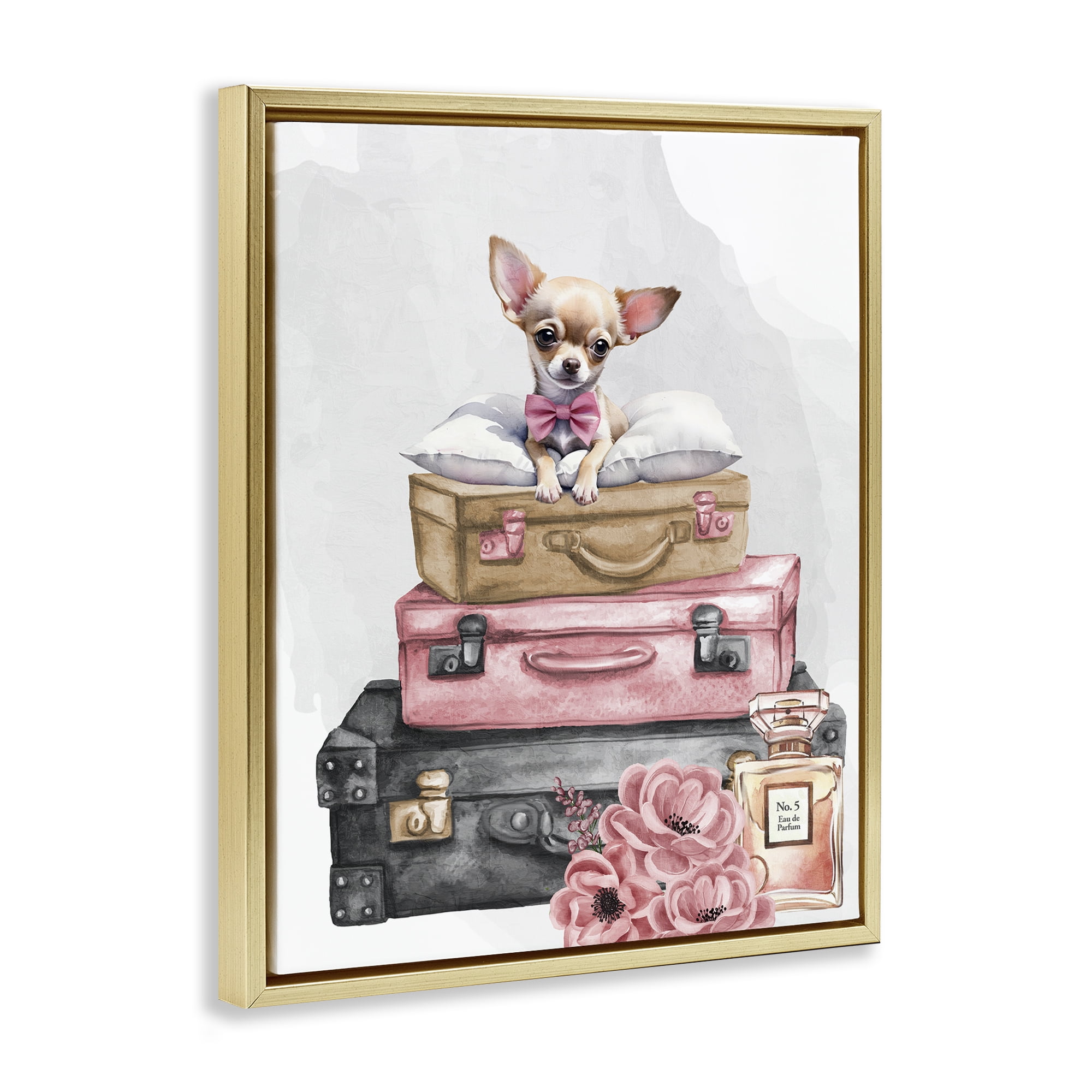 Stupell Industries Trendy Pup Travel Gold Framed Floater Canvas Wall Art, design by Kim Allen