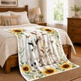 thumbnail image 6 of Three Goats Posed Together Among Golden Sunflowers, Soft Flannel Blanket with Pastoral Animal Watercolor Print, Housewarming Gift and Home Decor for Bedroom and Living Room, 6 of 7