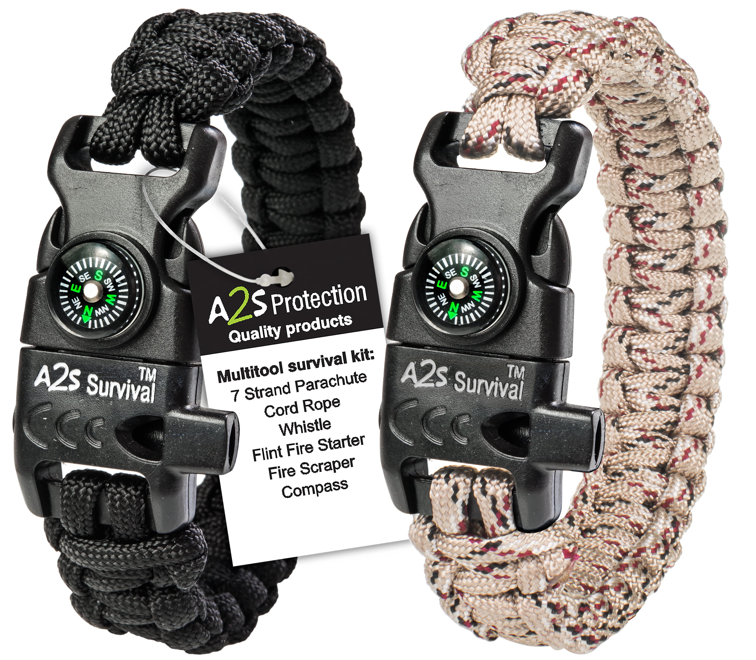 9'' Survival Paracord Bracelet w/ Flint Fire Starter Scraper Whistle Olive Green 