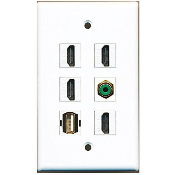 RiteAV - 4 HDMI 1 Port RCA Green 1 Port USB A-A Wall Plate
