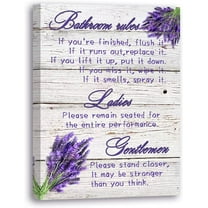 Ladies and gentlemen Bathroom Rules canvas Wall Decor, Lavender purple theme Bathroom Decor Wall Art,Farmhouse Toilet Wall Decor,Rustic Bathroom Funny Rules Prints Signs Framed 12"x15"