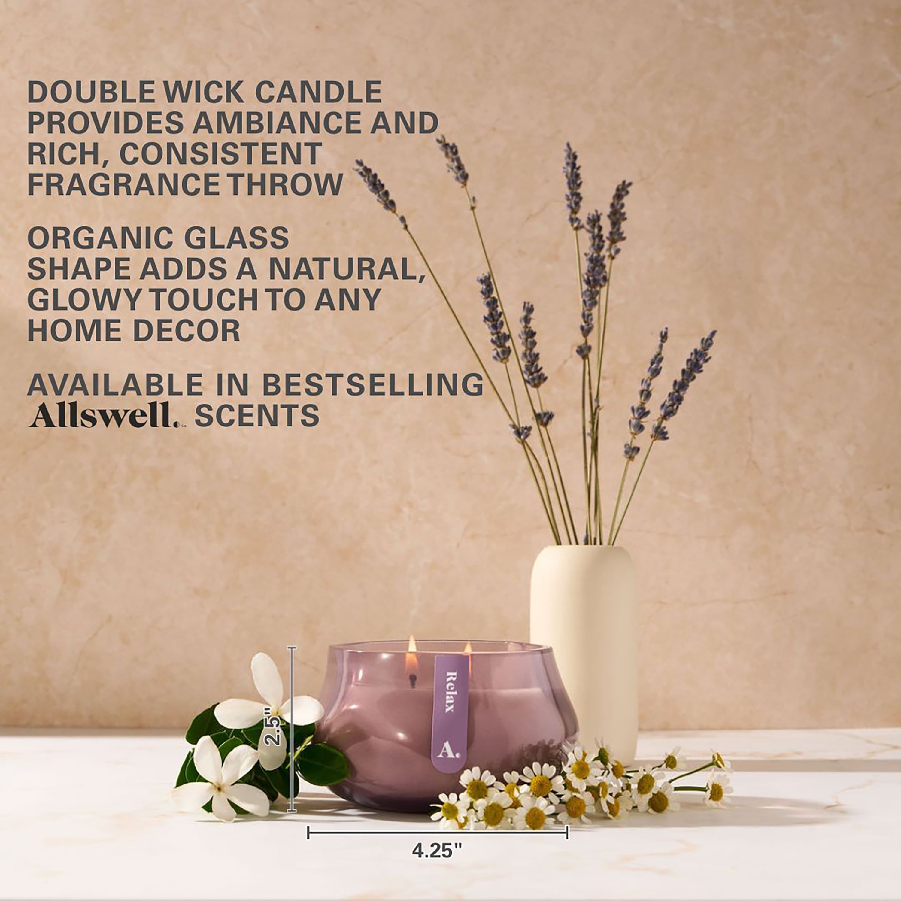 Allswell Relax Scented Organic Blown Jar Spa Candle, Lavender