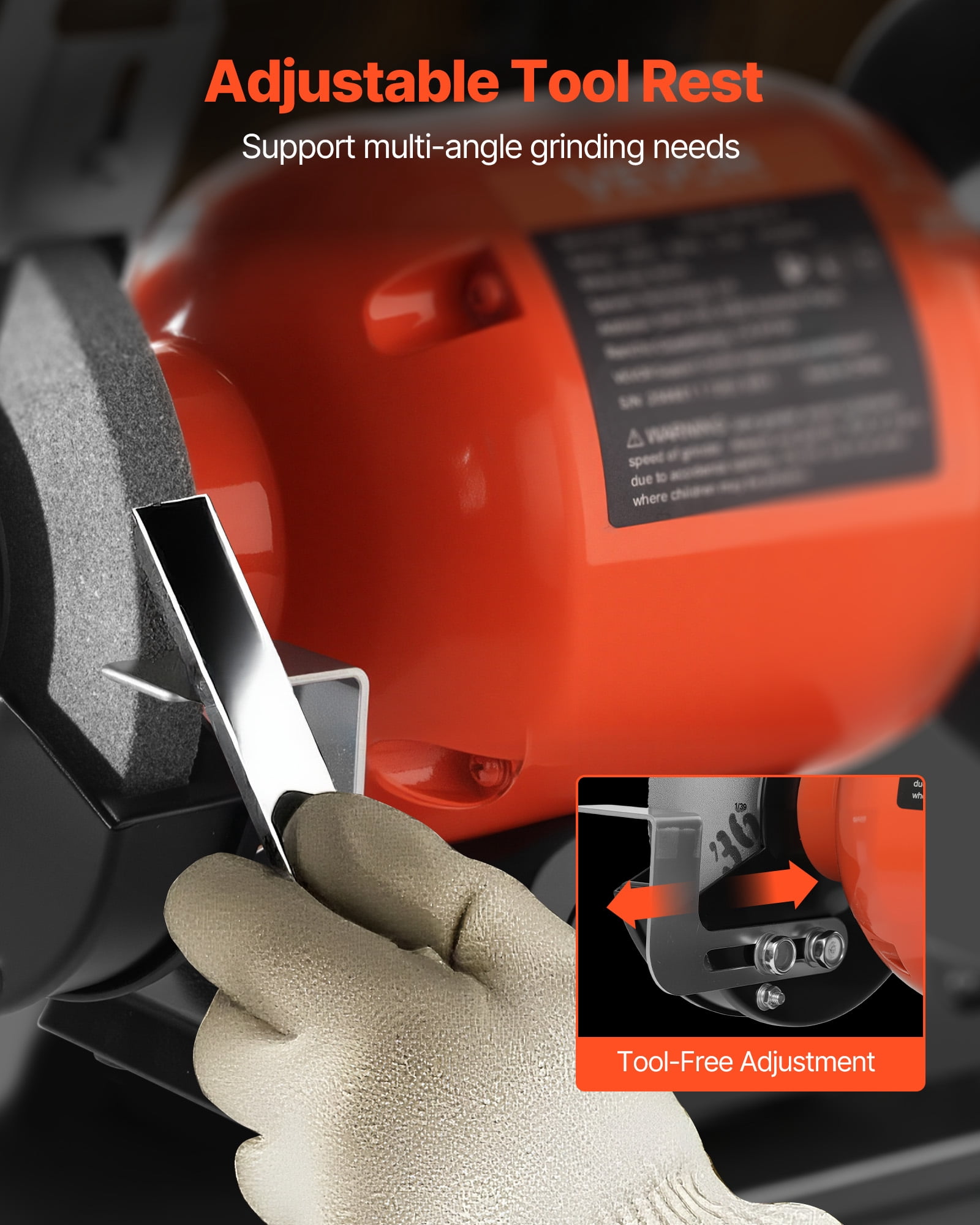 VEVOR Bench Grinder,6-inch Single Speed Bench Grinder,1750RPM Low-Speed Table Grinders with 250W 2A Induction Motor, 36/60-Grit Grinding Wheels & Adjustable Tool Rest for Precise Sharpening Grinding