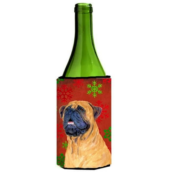 Mastiff Red And Green Snowflakes Holiday Christmas Wine bottle sleeve - 24 oz.