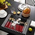 thumbnail image 3 of Chef Placemats Set of 6, Cartoon Cute Watercolor Cooking Red Black Placemats for Dining Table, Place Mats for Kitchen Tabletop, Waterproof Wipeable Dining Table Mats Set, 3 of 9