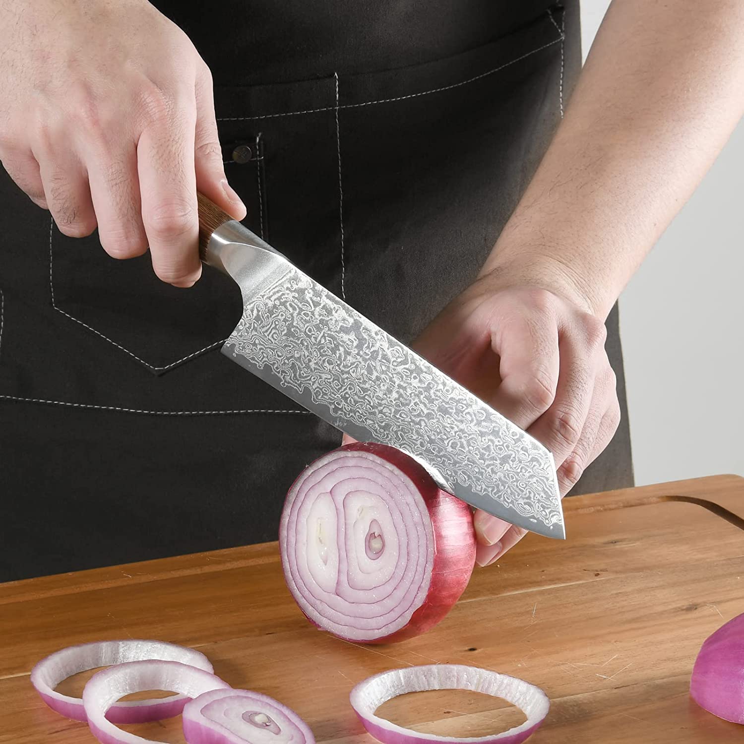 HAOYUE Damascus Kitchen Knife Set, 3 Pieces Japanese Style Kitchen Knives 67 Layer Forged Damascus VG10 Steel, lightweight Wood Ergonomic Handle for Cooking Knives Set