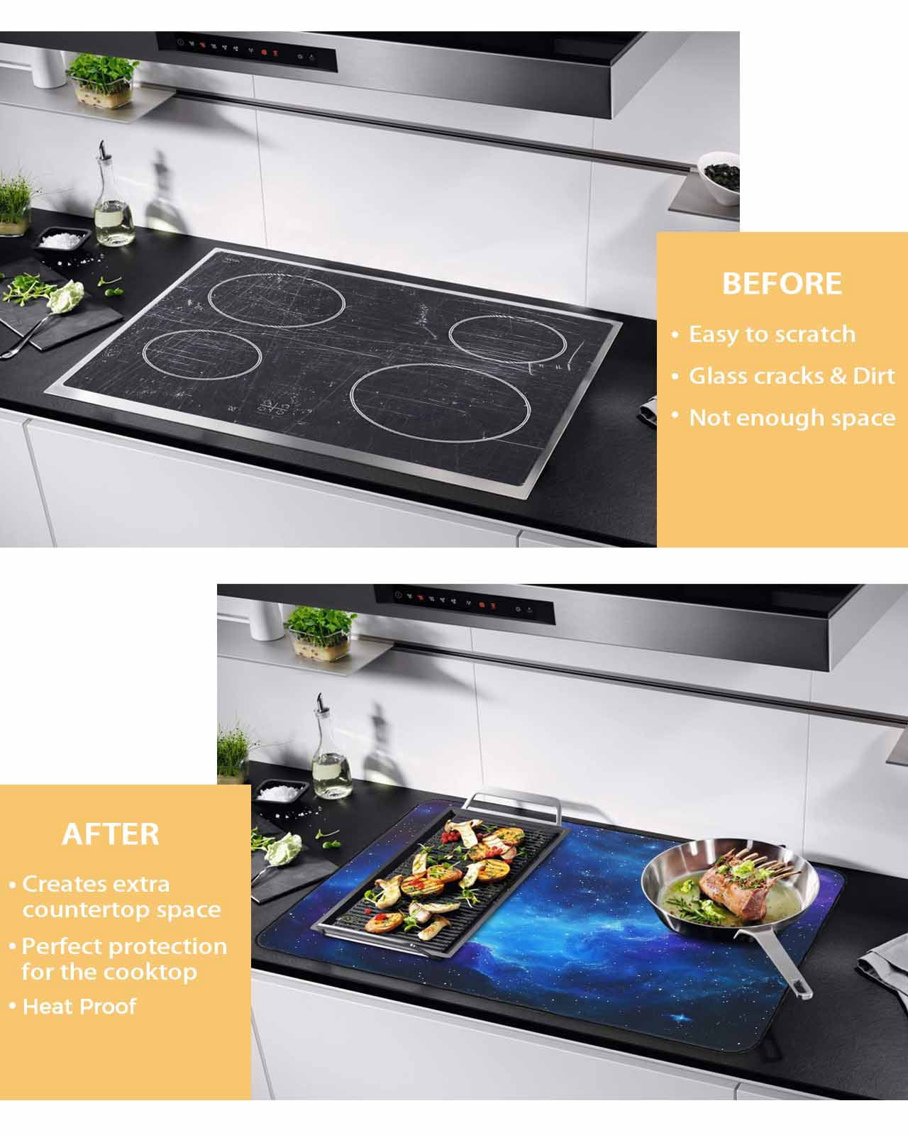nqOlkjepod Large Induction Cooktop Protector Mat 31"x24", Blue Purple Sky Stove Top Covers for Electric Stove, Abstract Modern Art Clouds Decorative Stove Burner Cover Mats, Glass Top Stove Cover