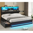 thumbnail image 6 of Queen Size Bed Frame with Bookcase Headboard, Wooden Bed Frame Queen Size with Charging Station, 4 Storage Drawers and LED Lights, with Type-C and USB, No Box Spring Needed, Black, 6 of 6
