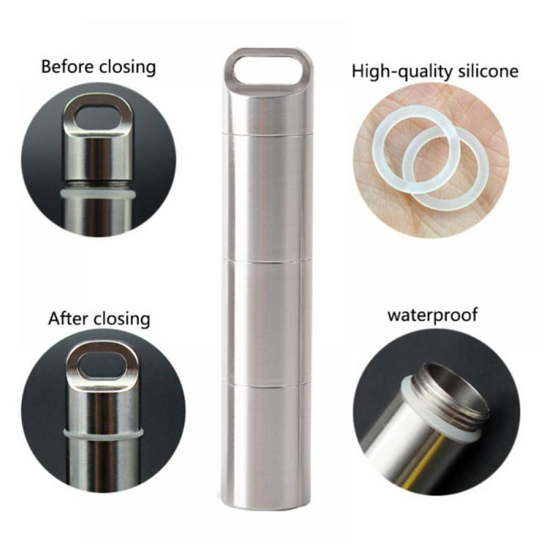 HRX Package Waterproof Stainless Steel Pill Case Keychain, Durable Travel  Pill Box Bottle Holder Tough for Man Purse Pocket Outdoor EDC Tool Kit :  : Bags, Wallets and Luggage