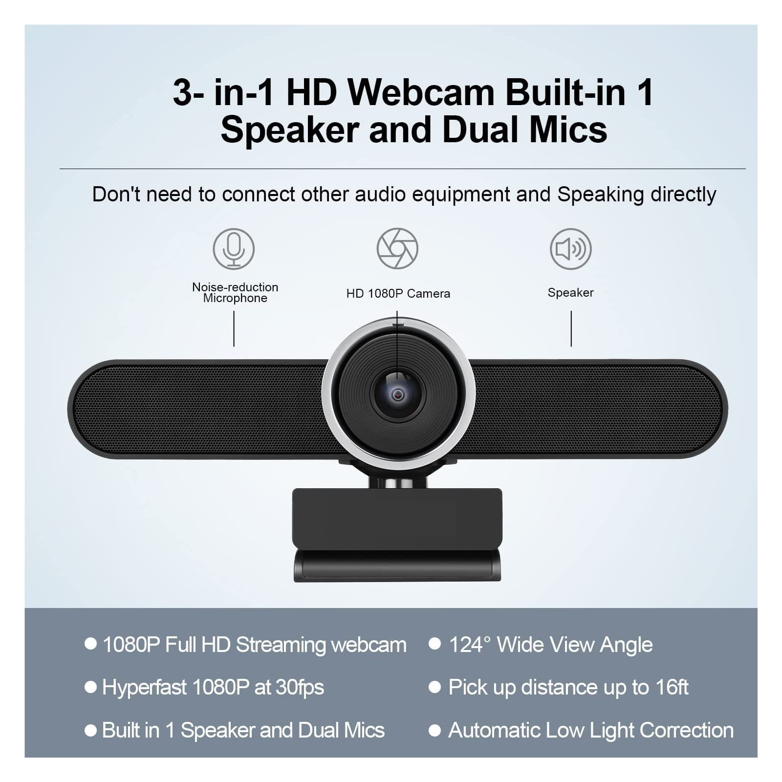 Conference USB 1080P Web Camera 124° Wide Angle Webcam With Microphone And Speaker For Smart TV PC Living Streaming ,Full Clarity