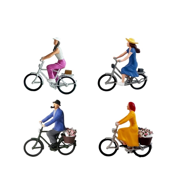 4 Piezas Tiny People Model Figuras Ciclistas Miniatura Escala 1/64 Personaje de Ciclismo Paisaje Micro Escenario para Colección Adecuado para Regalo