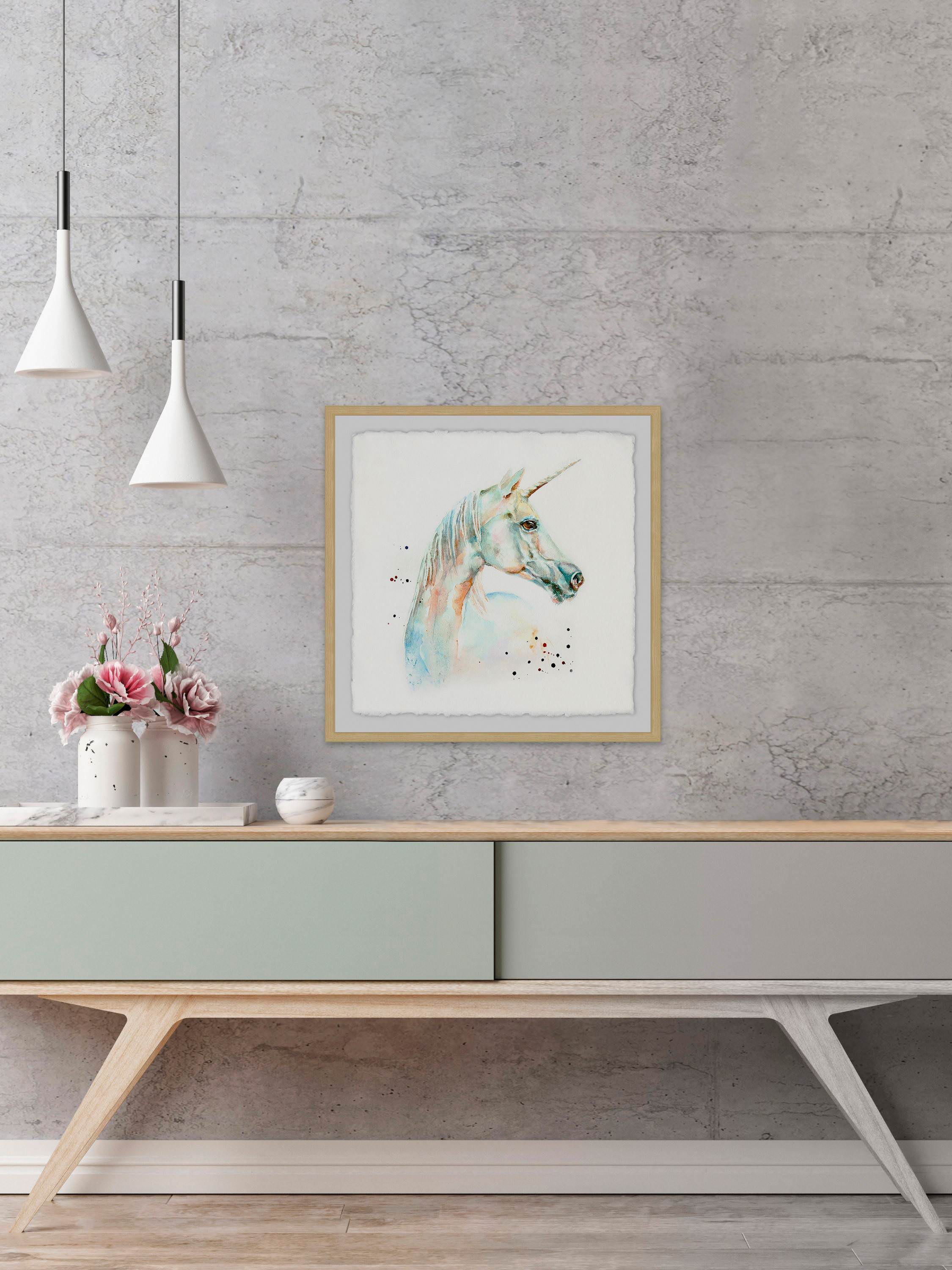 Watercolor Unicorn Framed Painting Art Print, 32.00" x 1.50"
