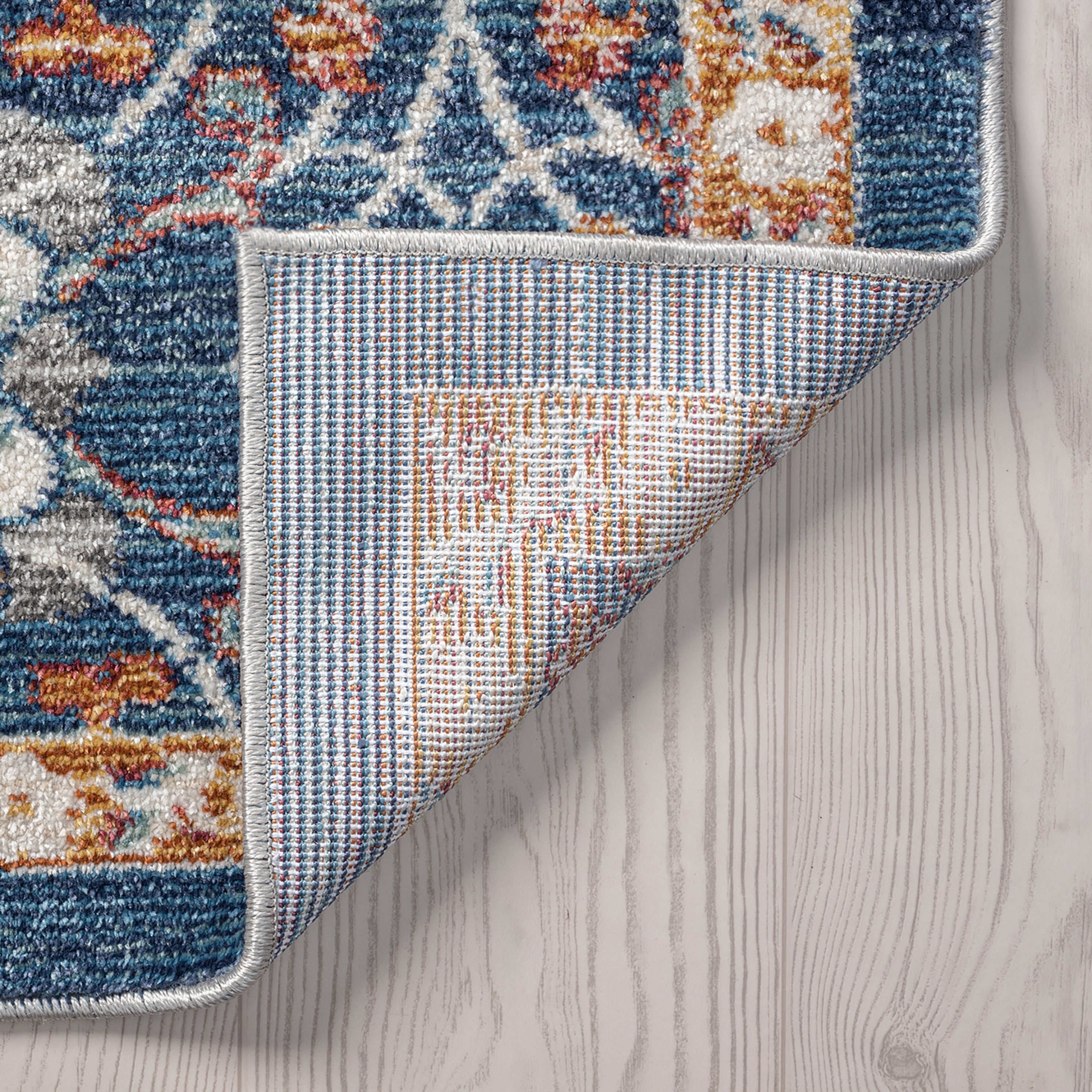 Traditional 2x8 Area Rug (2'3'' x 7'7'') Oriental Navy, Gold Indoor Runner Easy to Clean