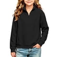 thumbnail image 5 of ZBSOKO Girls' Sweatshirts Quarter Zip Pullover Warm Sweatshirt Turn Down Collar Loose Fit Solid Color Winter Tops Sizes 5-15 Years, 5 of 7