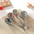 thumbnail image 3 of 4 PCS Chinese and Japanese Ceramic Soup Spoons Set Asian Retro Chinese Ceramic Rice Spoons Curved Handle Ramen Soup Spoon Painted Flower Ceramic Spoons with Long Handle for Salad, Flower 2, 3 of 5