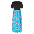 thumbnail image 4 of SMihono Robe Maxi Bohème d'Été pour Femmes Grande Taille Mode Décontractée Manches Courtes Épaules Dénudées Imprimé Col Rond Robe de Plage, 4 of 4