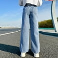 thumbnail image 4 of Rolanko Girls Jeans Denim Elastic Wasit Wide Leg Baggy Pants Kids Clothes 6-14 Years, 4 of 6