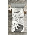 thumbnail image 3 of Ambesonne Book Quilted Bedspread Set 2 Pcs, Girl and Cat Read on Desk, Twin Size, Black White, 3 of 3