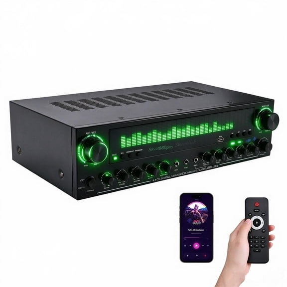 VIPQV Stereo Audio Amplifier, 3600W Home Wireless Bluetooth 5.2 Power Amplifer System, Home Amplifers FM Radio, USB, SD Card, Home Theater Audio Stereo System