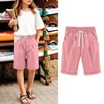 thumbnail image 2 of HAOTAGS Teen Girls Linen Shorts(4-15), Elastic Waist with Drawstring Summer Daily Shorts with Pockets Pink 12-13Years, 2 of 8