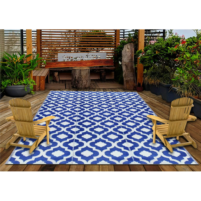 BalajeesUSA Outdoor Indoor rugs Plastic straw patio rugs-9 by 12 feet. Blue  reversible mats waterproof large rv camper mats patio rugs 4484