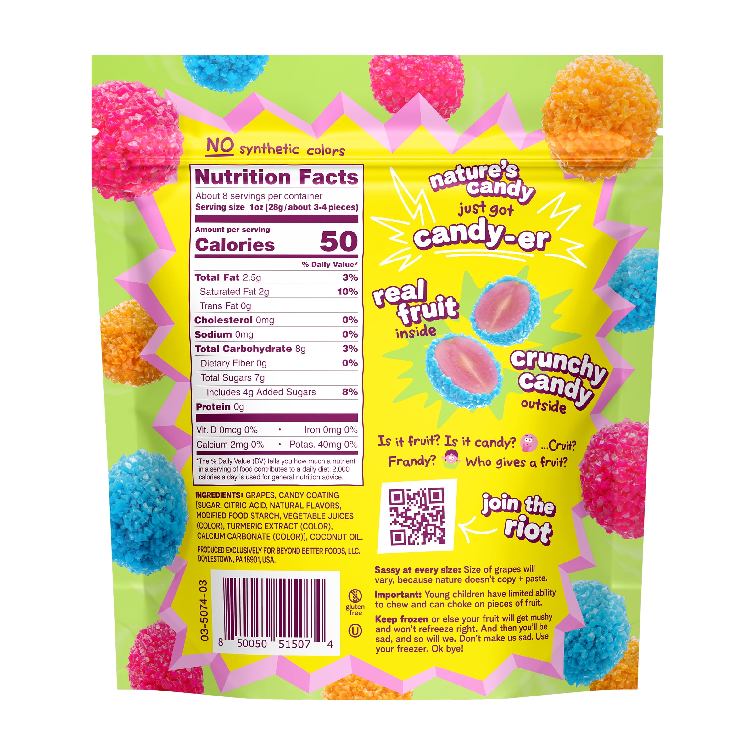 Fruit Riot Crunchy Candy Grapes Mix, Real Frozen Fruit, 8 oz