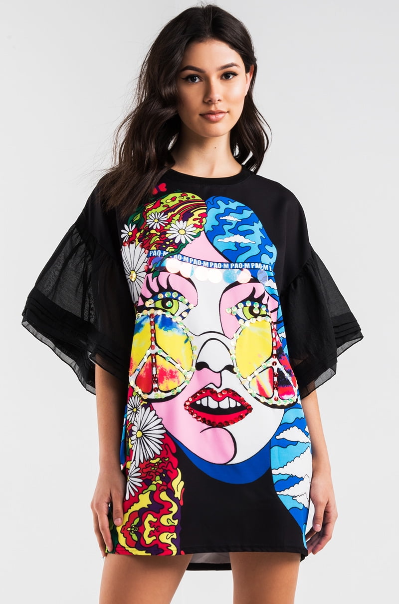 sequin graphic t shirt dress