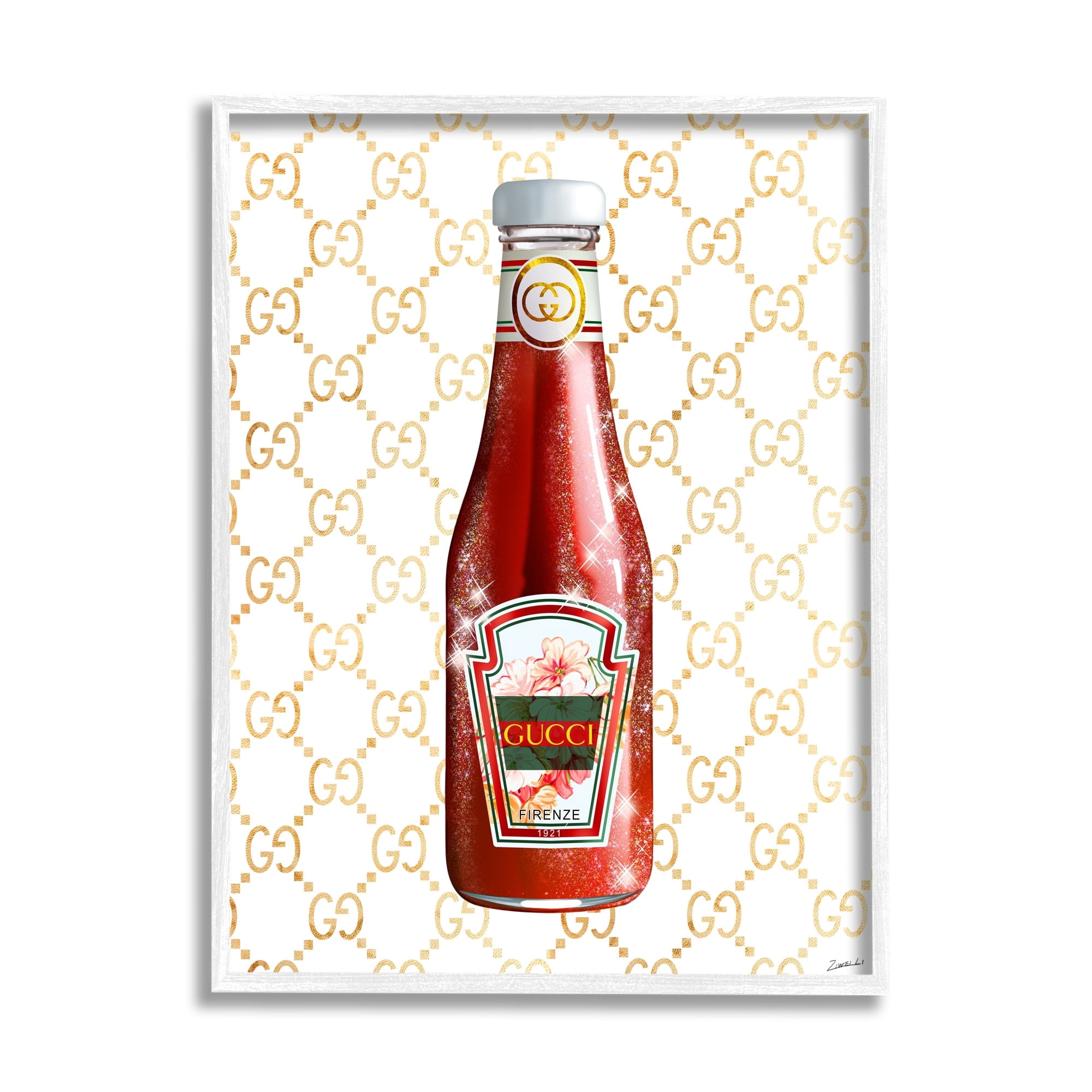 Stupell Industries Glam Kitchen Ketchup Bottle Patterned Condiment Motif Graphic Art White Framed Art Print Wall Art, Design by Ziwei Li