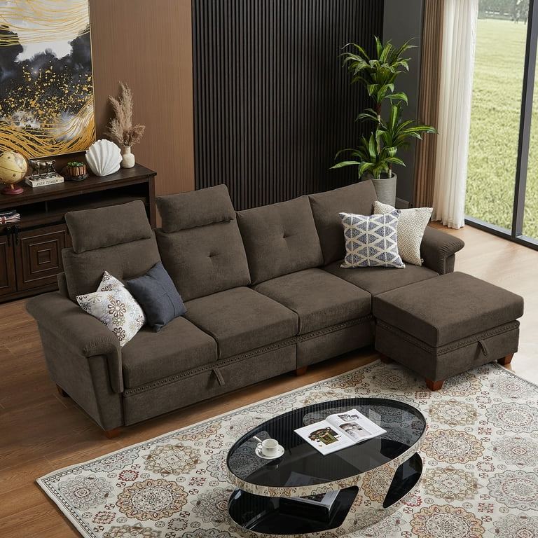 Other, Brown 2pc Sectional Couch Foot Rest