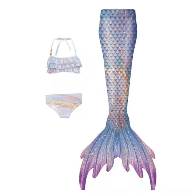 LYHaoo Maillot de Bain Fille 3 Pcs Bikini Queue de Poisson Ensemble pour Filles 3 9 Ans Tailles 4-5 Ans