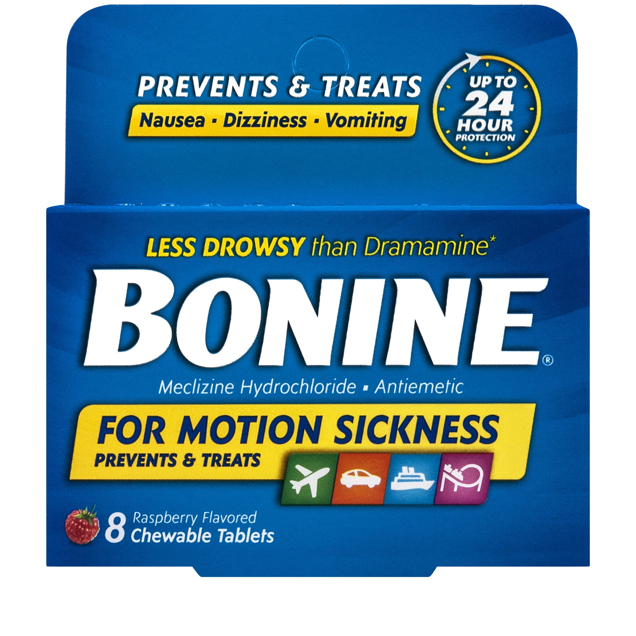 Bonine Chewable Motion-Sickness Relief Tablets, Raspberry, 8 ct