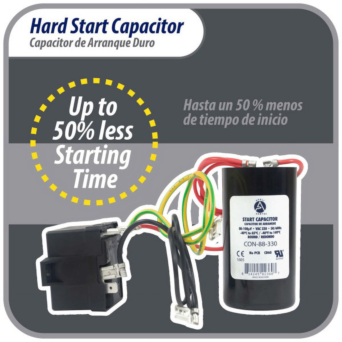 Appli Parts APHS-1 1 to 3 TON Hard Start kit 208-244 V, 1 Ph for air conditioner includes Capacitor 88-108mfd 330V and Potential Relay for Air Conditioner scroll and reciprocating compressors
