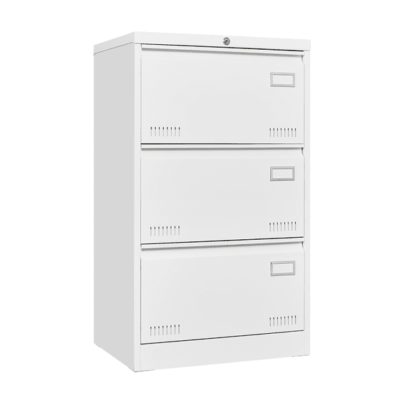 Filing Cabinet Lateral File Cabinet 3 Drawer, White Filing Cabinets With Lock, Locking Metal File Cabinets Three Drawer Office Cabinet For Legal/Letter/A4/F4 Home Offic