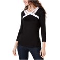 thumbnail image 2 of INC Blusa de suéter con recorte de bloque de color para mujer, negro, pequeño I-N-C Pull-over, 2 of 2