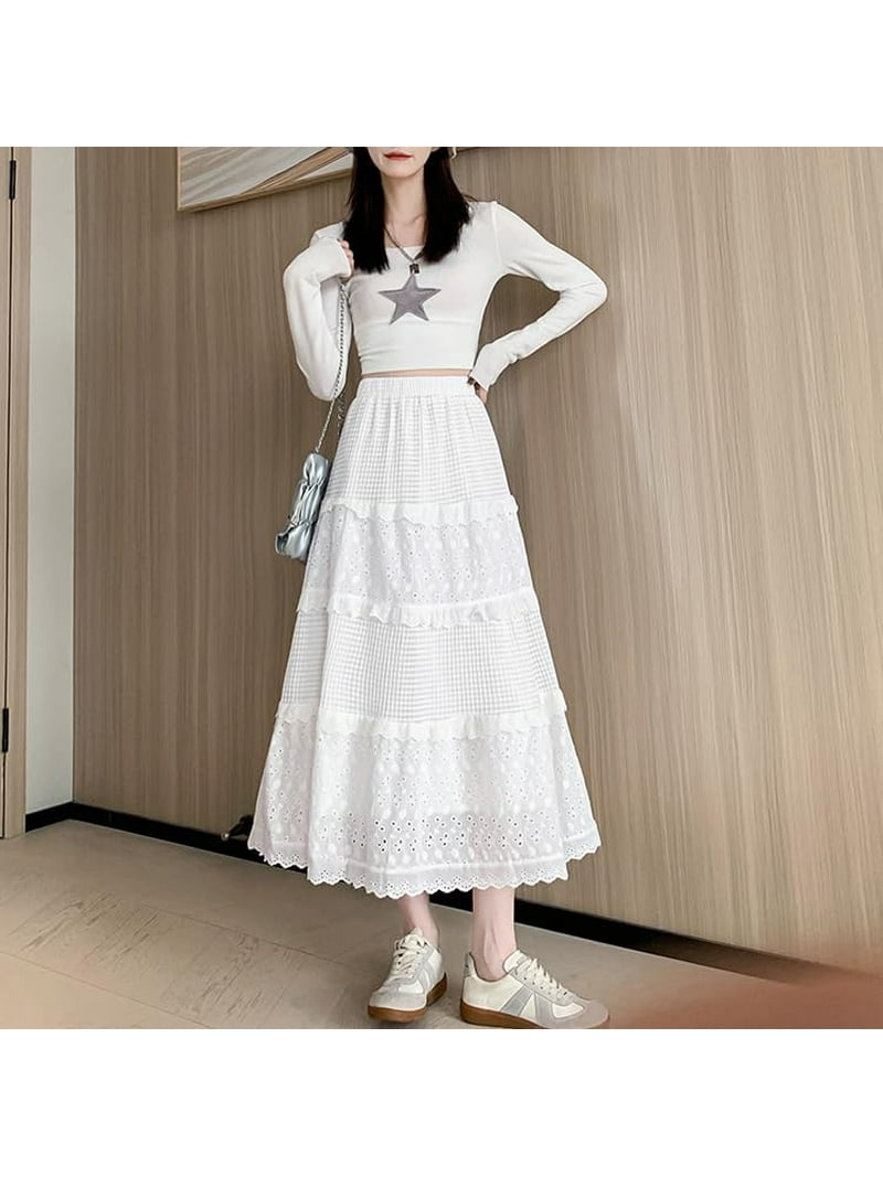 GZhLonKiMa Coquette Long Skirts for Women Ruffle Maxi Skirt