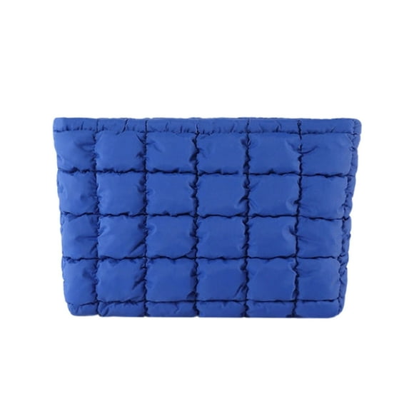 Quilted Down Nylon Cosmetic Bag | Solid Color Checkered Makeup Organizer | Durable Soft Puff Style | Zipper Closure | Travel Toiletry Purse | 10.43x6.5x2.17 in | 1 Pack
