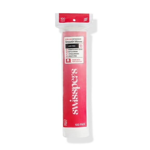 Swisspers 100% Ultra-Luxe Cotton Rounds, Soft & Strong, Lint-Free, 100% Pure Chlorine-Free Premium Cotton, Makeup Removal Rounds, Perfect for Skincare Routines, Made in USA, 100 Count