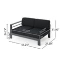 thumbnail image 5 of Noble House Camille Outdoor Aluminum 5 Piece V-Shape Sectional Sofa Set with Cushions and Fire Table, Black, Light Gray, 5 of 11