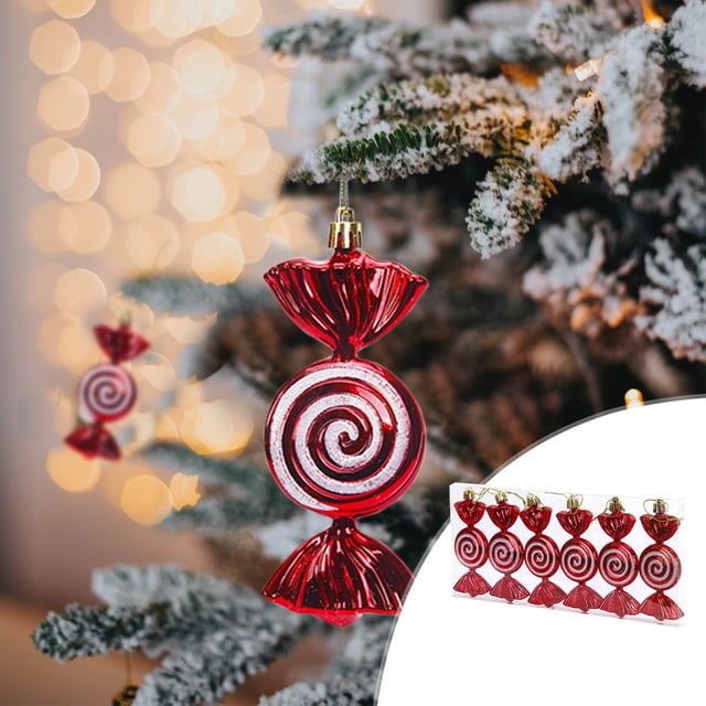 Xihbxyly Adornos Navideños de Caramelo, 6 Piezas de Menta Brillante, Bolas Colgantes de Plástico Brillante, Decoración para Árbol de Navidad, Detalles para Fiestas, Ambiente Festivo Acogedor, 11 Cm