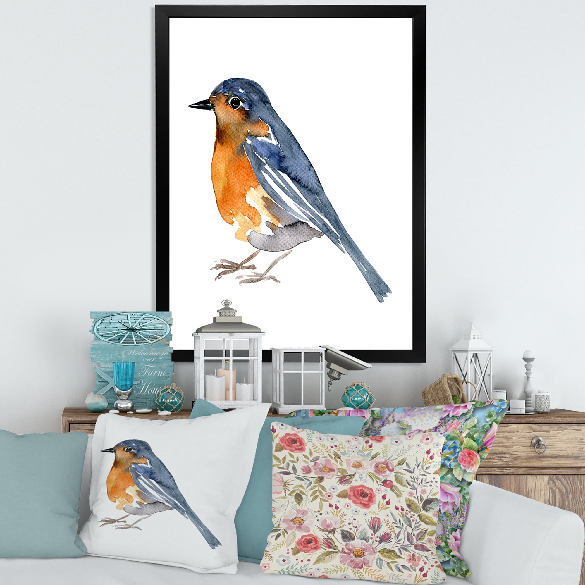 Designart 'Ancient Orange Bird' Traditional Framed Art Print