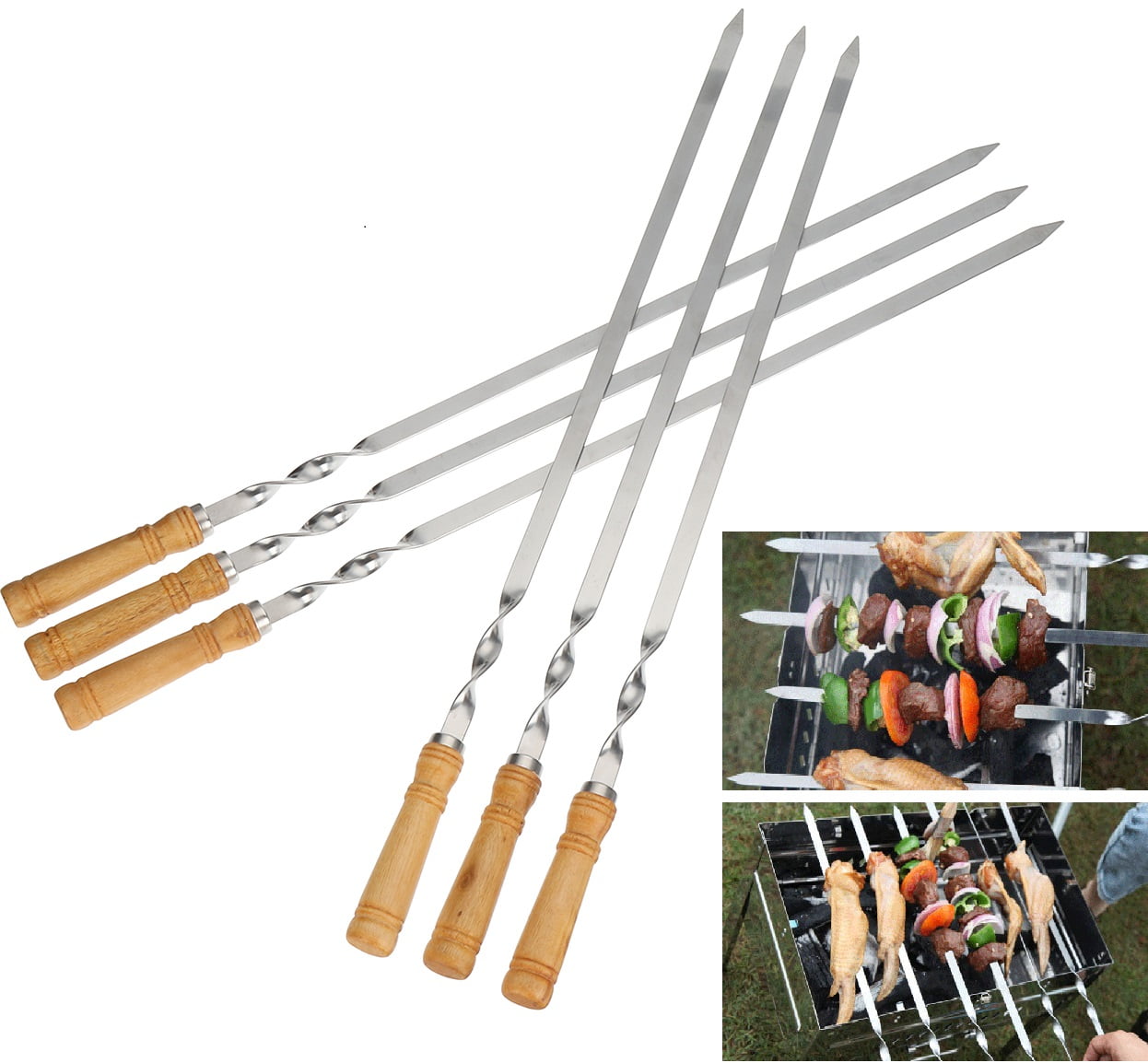 Kabob Skewers 21 inch Stainless Steel Barbecue Skewers, Reusable