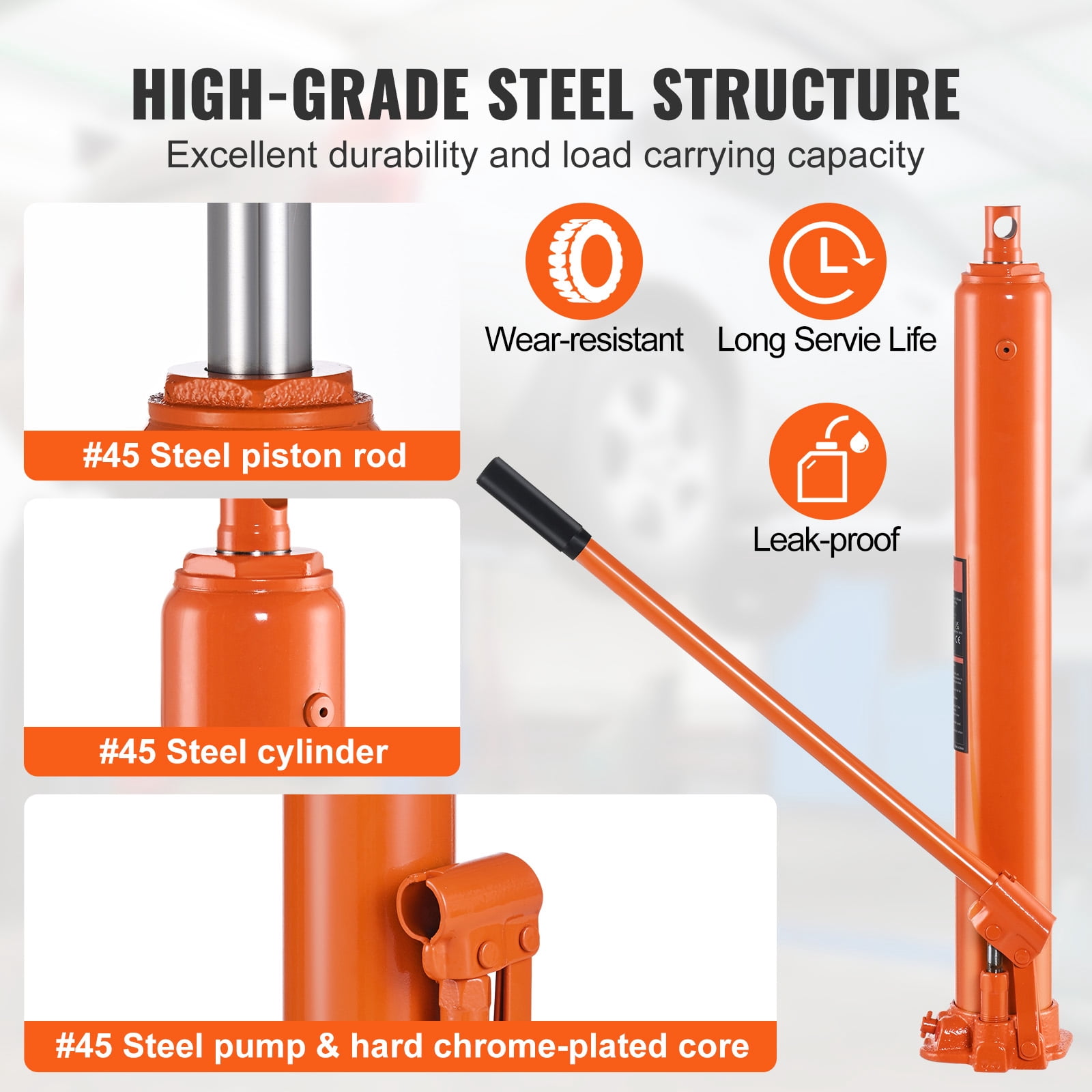 KFFKFF Hydraulic Long Ram Jack, 4 Ton Capacity, Single Piston Pump, Flat Base Design, Ideal for Engine Hoists, Garage and Shop Cranes, Farm Machinery and Mechanical Maintenance