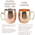 thumbnail image 6 of PG Moscow Mule Mugs - Large Size 19 ounces - Set of 2 Hammered Cups - Stainless Steel Lining - Pure Copper Plating - Gold Brass Handle - 3.7 inches Diameter x 4 inches Tall, 6 of 7