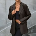 thumbnail image 2 of TYGHBN Women's Solid Double Suit Jacket PU Leather Jacket Coat Womens Winter Vests Outerwear Light Coat for Women A Line Jacket Jackets for Women Warm Womens Winter Coat Wool plus Size Fitted Jacket, 2 of 7