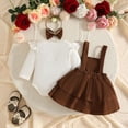 thumbnail image 5 of ibiyuan 5t Girls Clothes Fall Outfits 2 Piece Cute Baby Outfit, Long Sleeve Romper Bodysuit Bowknot Print Suspender Skirt School Kids Clothes, 5 of 5