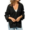thumbnail image 2 of gbyLJF Women's Hollow Out Cardigan breathable Solid Color Long Sleeve V-neck Cardigan Button Down Knitted Top with Pocket, 2 of 9