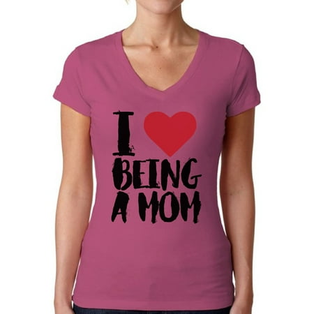 Awkward Styles Women's I Love Being A Mom Mothering V-neck T-shirt Black Mother's Day Gift